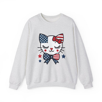 Cute Cat American Flag Sweatshirt, Women's Crewneck, Perfect for 4th of July, Women's Casual Wear, Cat Lovers Gifts