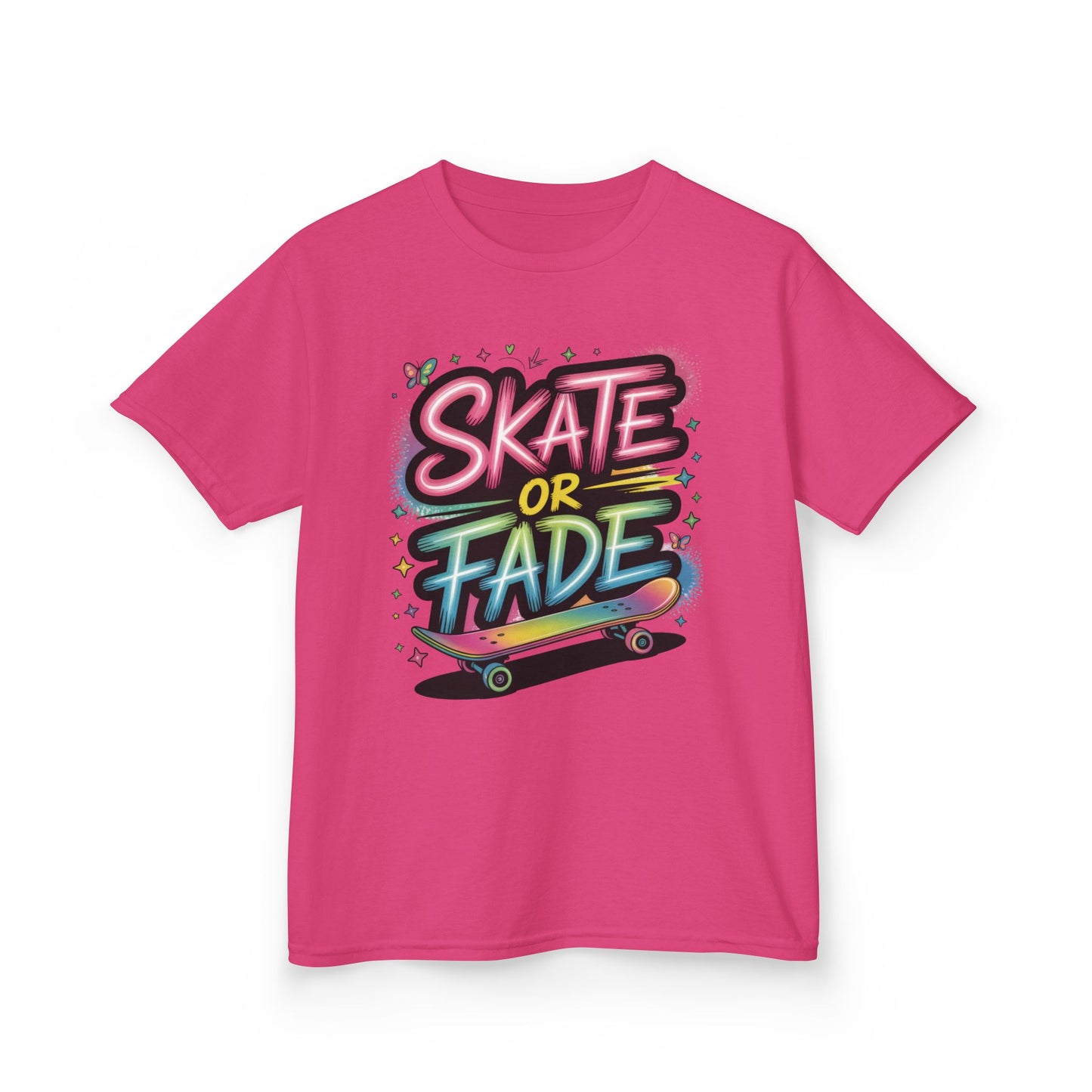 Skate Or Fade Girls Shirt, Colorful Graffiti Skateboarding Tee, Kids Heavy Cotton™ Tee