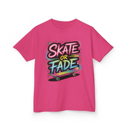 Skate Or Fade Girls Shirt, Colorful Graffiti Skateboarding Tee, Kids Heavy Cotton™ Tee