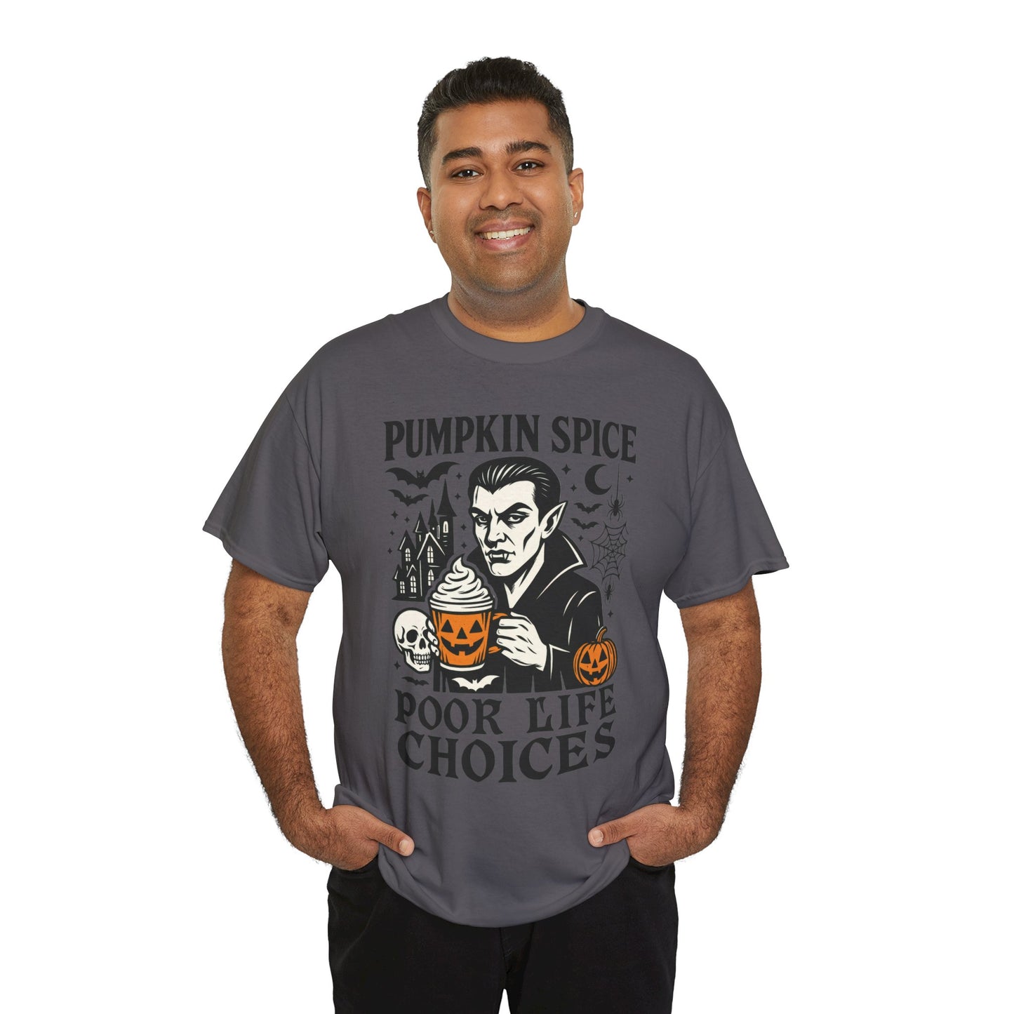 Pumpkin Spice Poor Life Choices Men's T-Shirt, Funny Vampire Coffee Halloween Graphic Tee