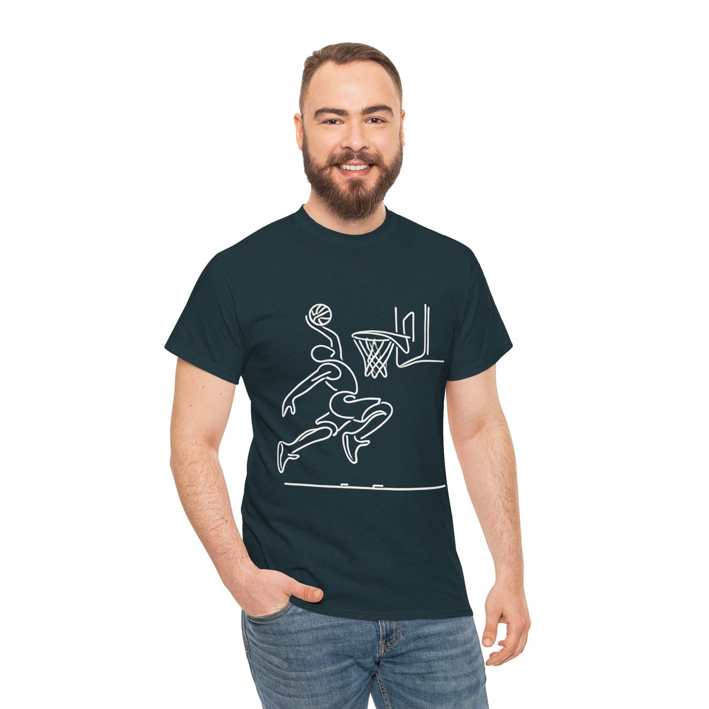 Basketball Slam Dunk Line Art Shirt, Unisex Heavy Cotton Tee, Sportswear, Gift for Athletes, Streetwear, Basketball Player T-Shirt