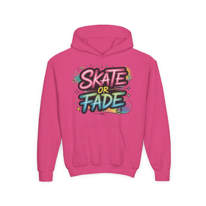 Youth Heavy Blend Hooded Sweatshirt, Skate Or Fade Girls Shirt, Colorful Graffiti Skateboarding Hoodie