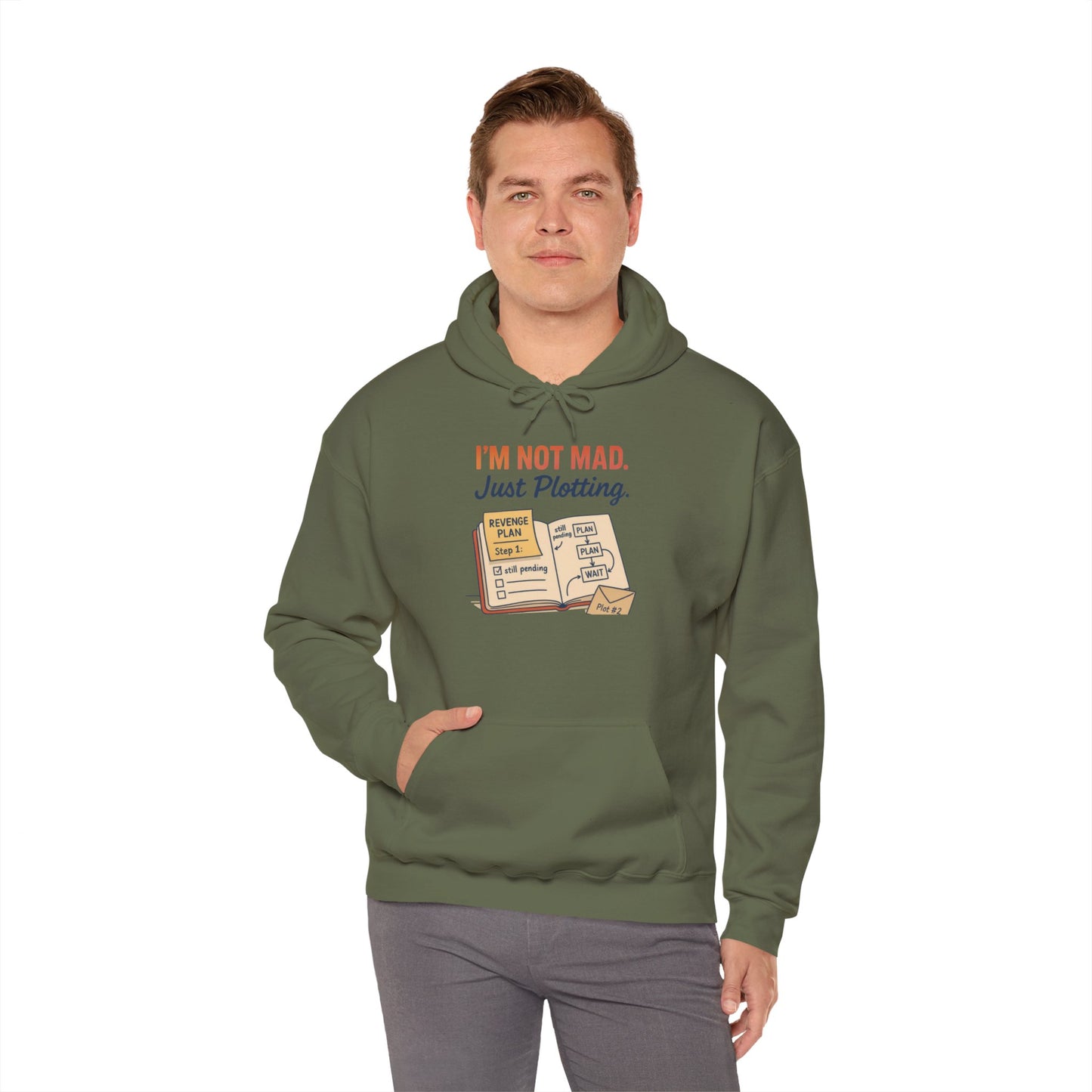 Funny Revenge Hoodie for Men, I'm Not Mad Just Plotting, Passive Aggressive Humor Sweatshirt, Funny Planning Hoodie