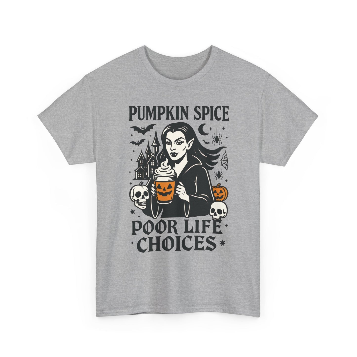 Pumpkin Spice Poor Life Choices Women's T-Shirt, Funny Vampire Coffee Halloween Graphic Tee