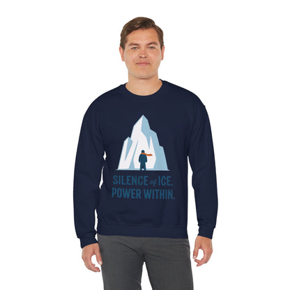 Men's Heavy Blend™ Crewneck Sweatshirt, Silence of Ice Power Within Sweatshirt, Nordic Iceberg Minimalist Pullover