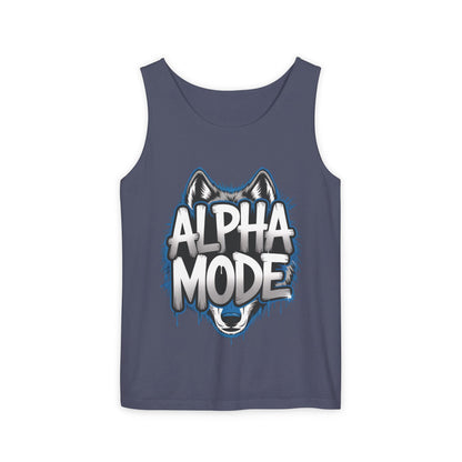 Mens Garment-Dyed Tank Top, Alpha Mode Wolf Graphic Mens Tank Top Gym Wear