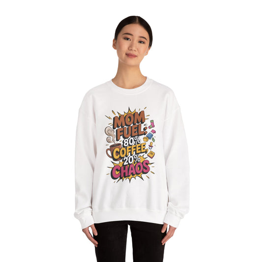 Funny Mom Fuel Sweatshirt, Perfect Gift for Moms, Chaos & Caffeine, Mother's Day Apparel, Funny Tired Mom Life Sweatshirt, Coffee Loving Mom