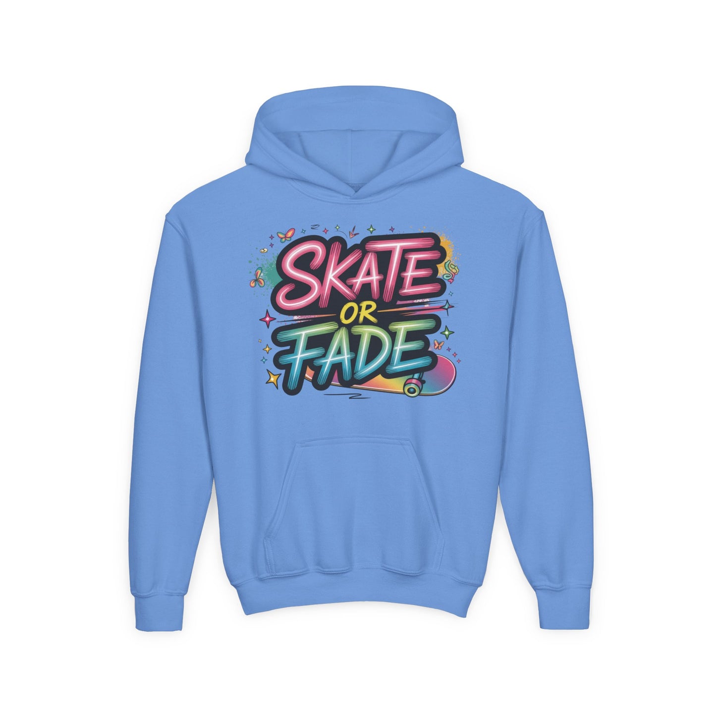 Youth Heavy Blend Hooded Sweatshirt, Skate Or Fade Girls Shirt, Colorful Graffiti Skateboarding Hoodie