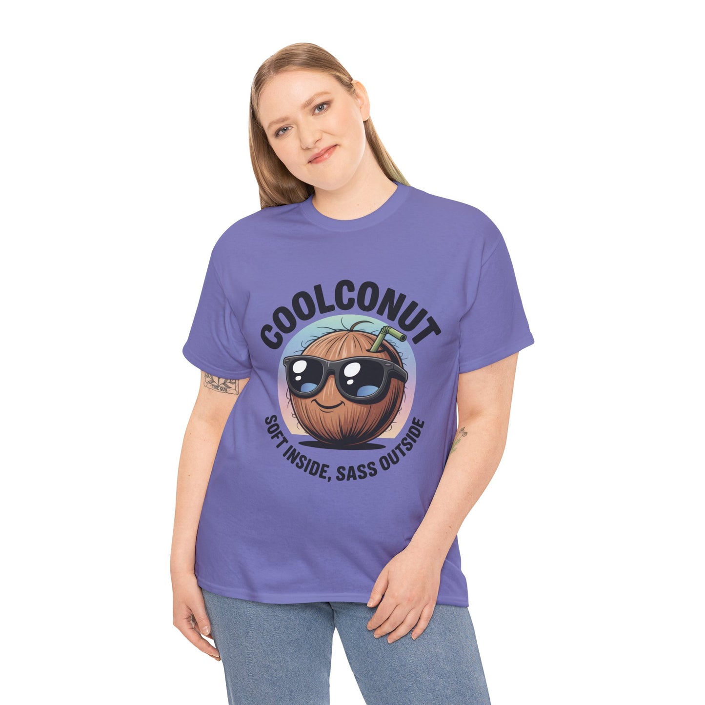 Coolconut Women's Heavy Cotton Tee, Fun Casual Shirt, Gift for Coconut Lovers, Summer Vibes Tee, Soft Inside Sass Outside Shirt