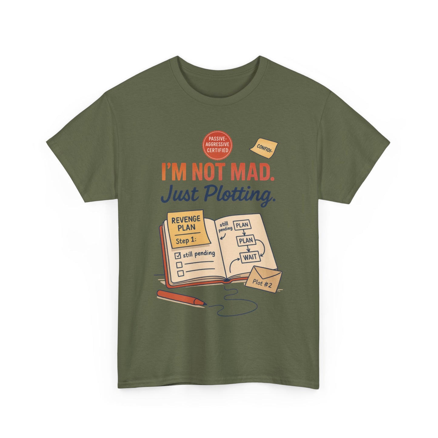 Funny Revenge Plan T-Shirt for Men, I'm Not Mad Just Plotting, Passive Aggressive Humor Tee, Humor Shirt, Funny Graphic Tee