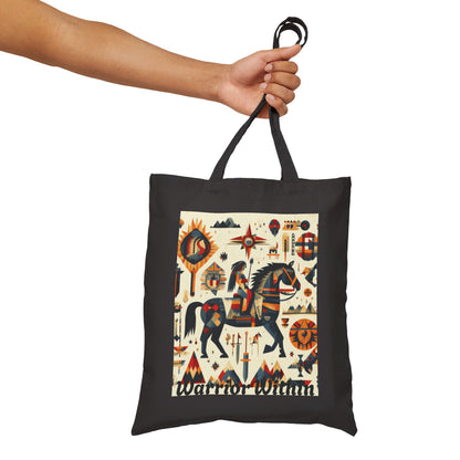 Warrior Within Cotton Canvas Tote Bag, Boho Tote, Eco-Friendly Bag, Gift for Her, Travel Accessory, Art Print Bag