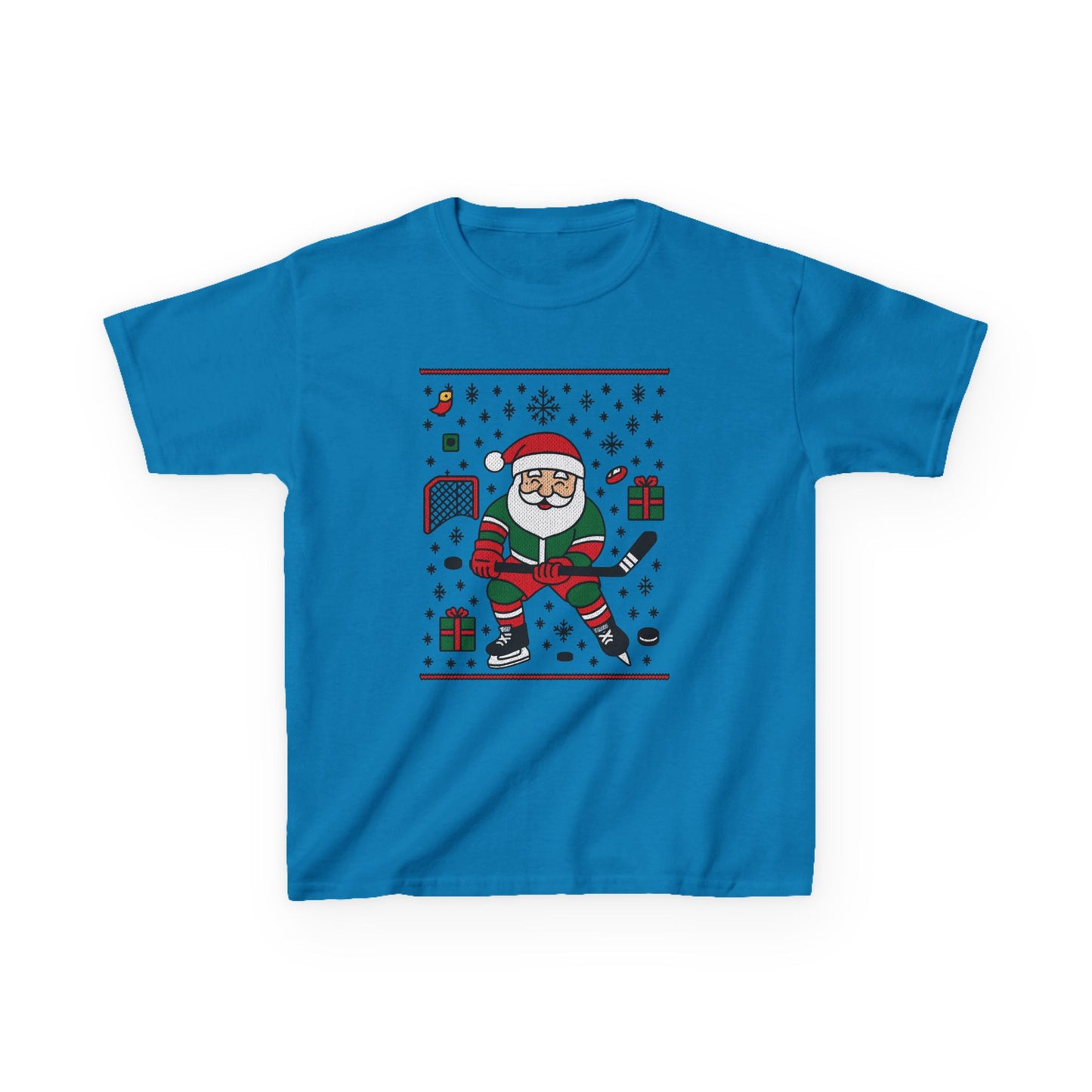 Hockey Santa Youth Christmas T-Shirt, Funny Holiday Sports Tee for Boys