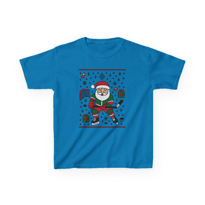 Hockey Santa Youth Christmas T-Shirt, Funny Holiday Sports Tee for Boys