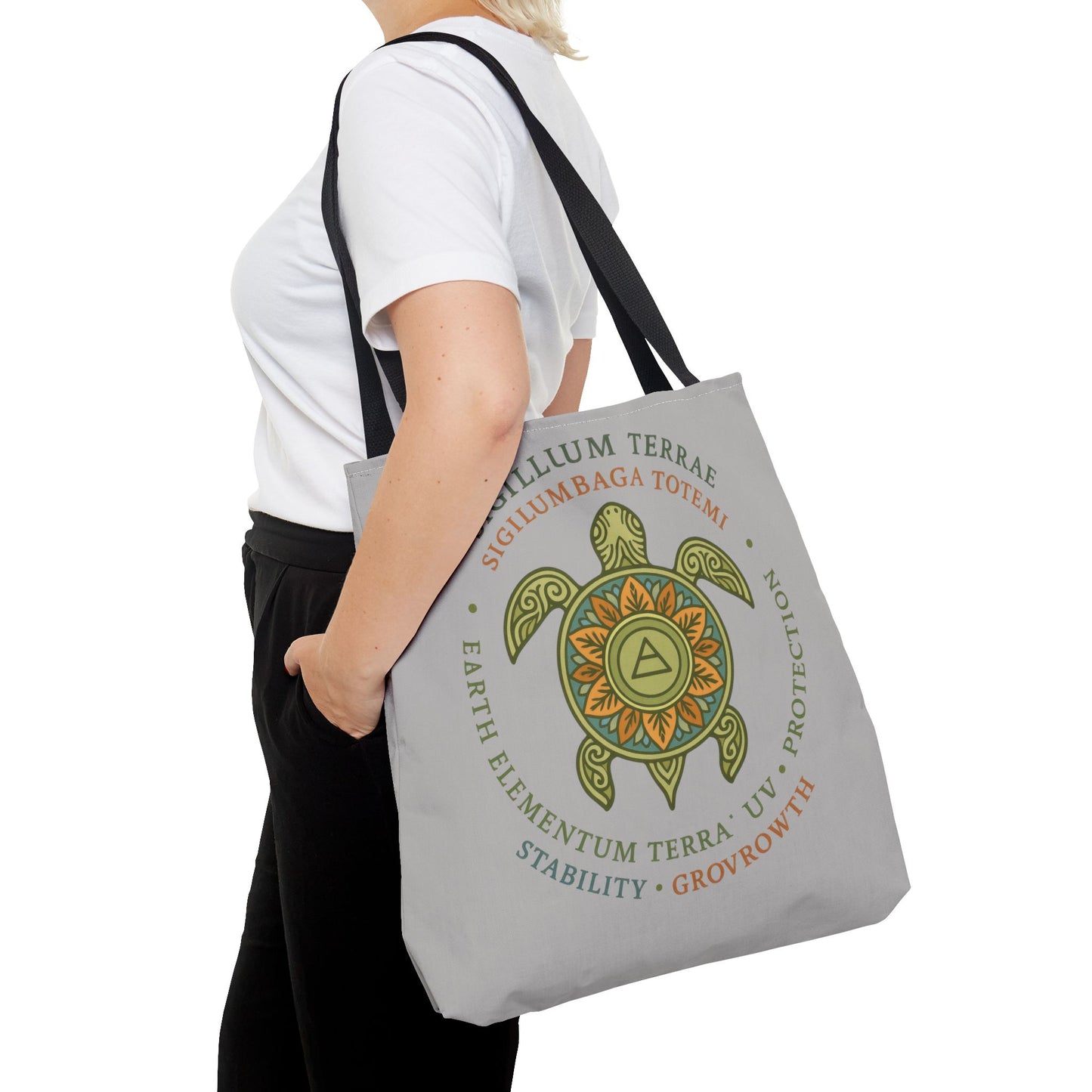 Spiritual Symbol Tote Bag, Eco-Friendly Shopping Bag, Gift for Yogis, Bohemian Style, Sigillum Terrae Design, Beach Bag, Large Canvas Bag