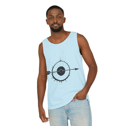 Mens Garment-Dyed Tank Top with Target Arrow Design, Casual Wear, Summer Essentials, Gym Wear, Gifts for Archery Lovers