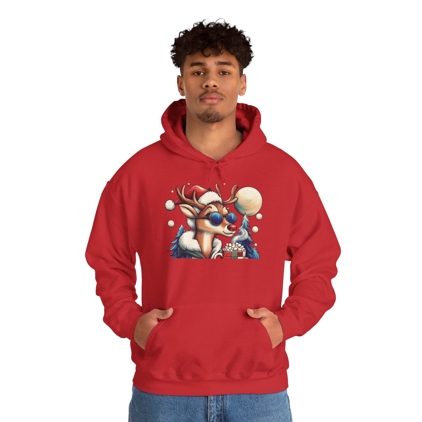 Cool Reindeer Christmas Hoodie, Funny Holiday Hot Cocoa Pullover for Men