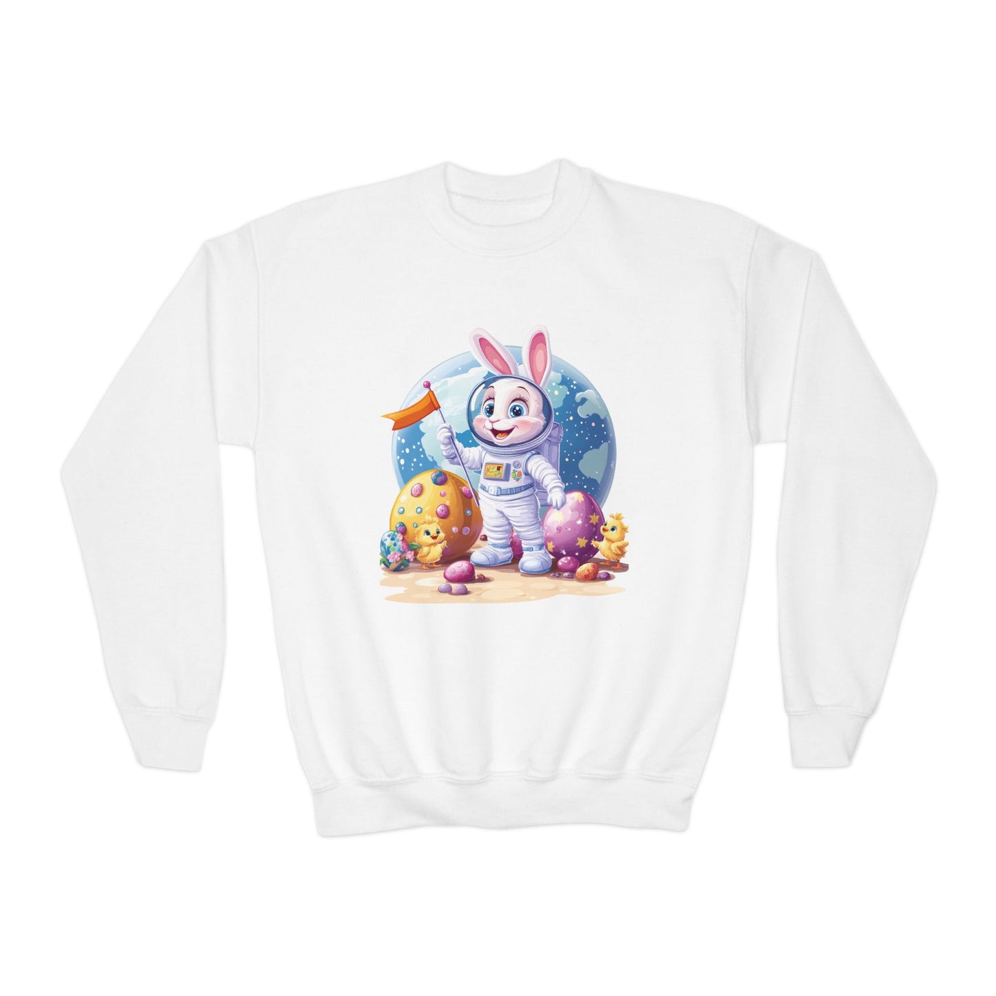 Astronaut Easter Bunny Youth Sweatshirt, Space Bunny Galaxy Crewneck for Kids, Cute Space Easter Gift for Boys & Girls, Fun Space Themed