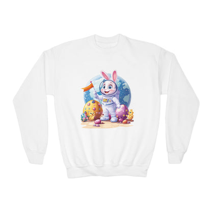 Astronaut Easter Bunny Youth Sweatshirt, Space Bunny Galaxy Crewneck for Kids, Cute Space Easter Gift for Boys & Girls, Fun Space Themed