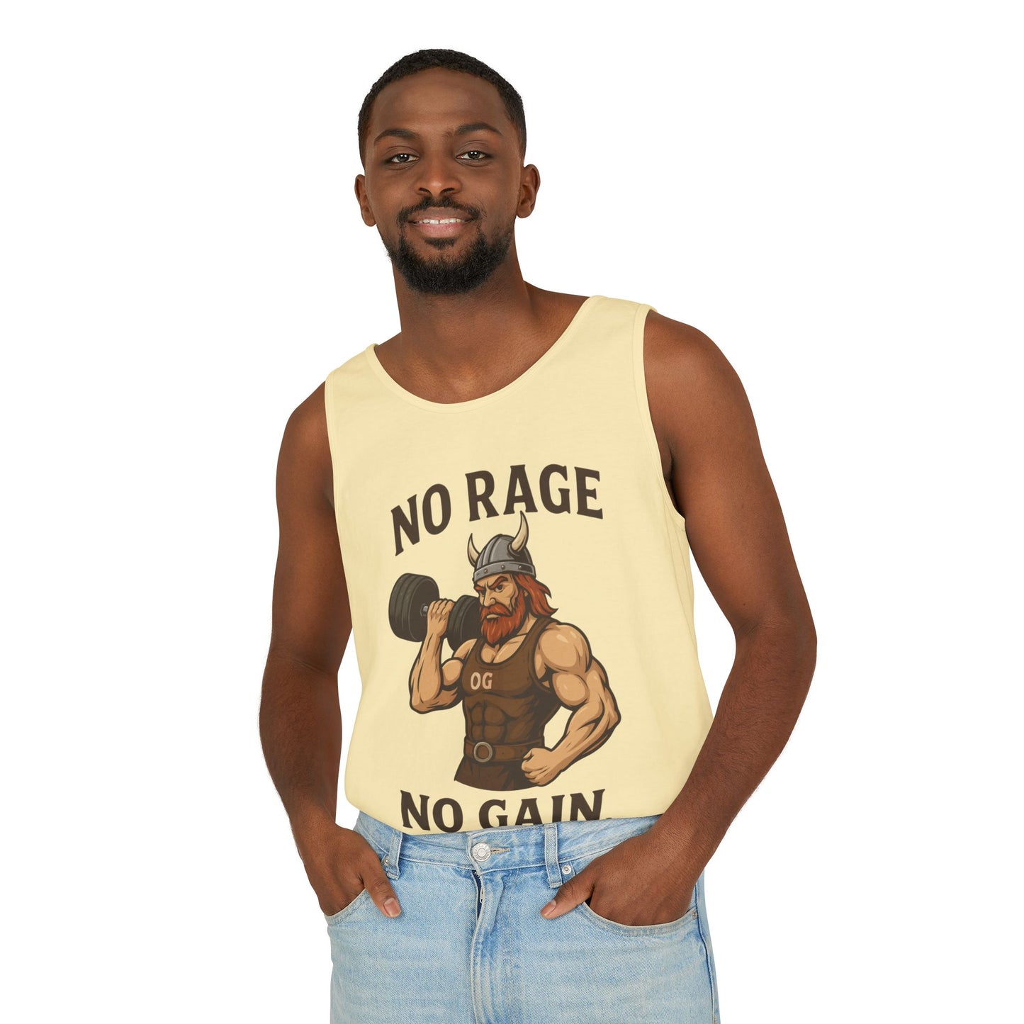 No Rage No Gain Viking Gym Tank Top, Funny Muscle Workout Tee, Barbarian Fitness Tank for Men, Gym Wear, Workout Gear, Casual Summer Outfit