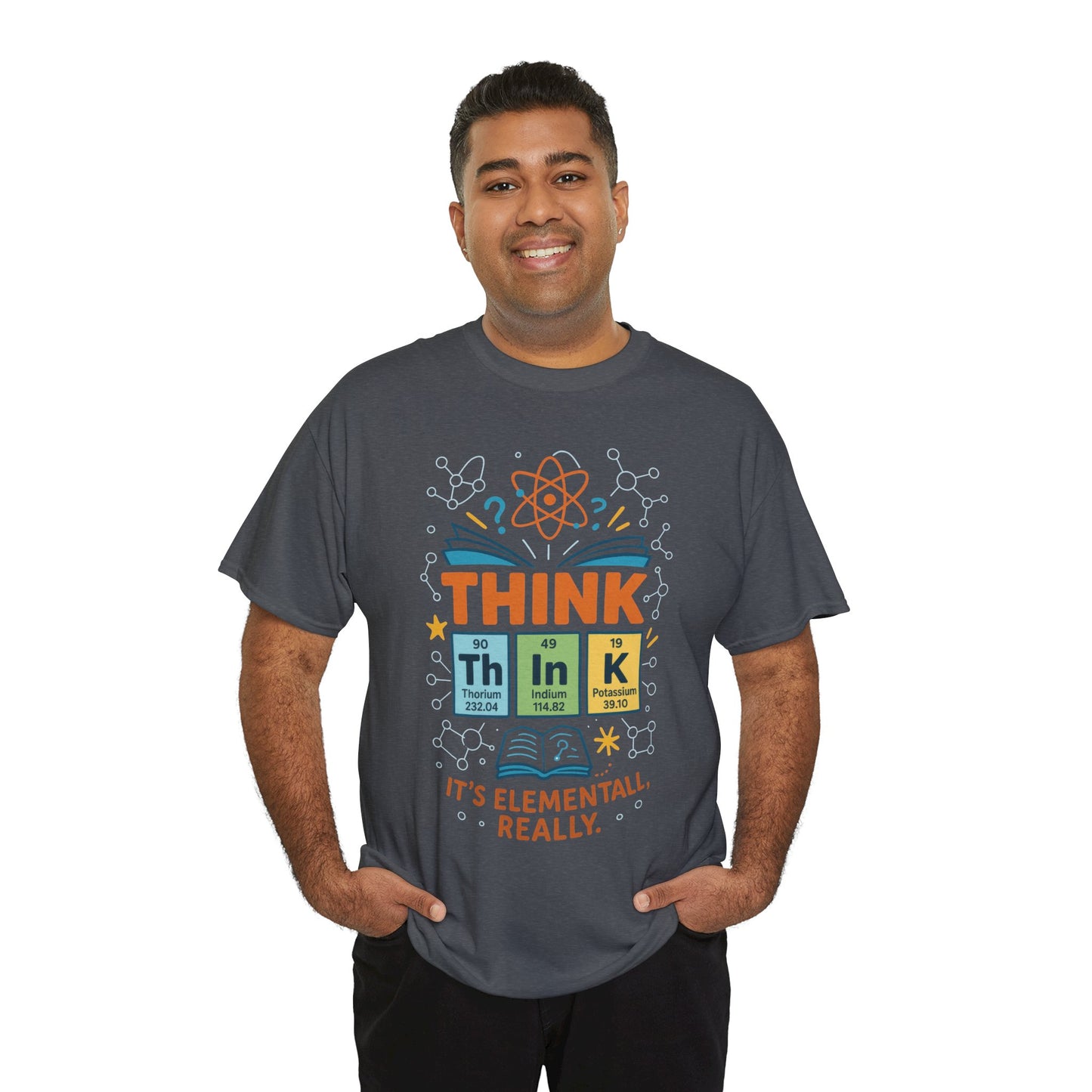 Funny Mens Science T-Shirt, THINK Element Periodic Table Shirt, Smart Geek Nerd Tee for Him, Ideal for Science Lovers, Geeky Apparel
