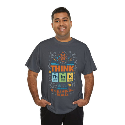 Funny Mens Science T-Shirt, THINK Element Periodic Table Shirt, Smart Geek Nerd Tee for Him, Ideal for Science Lovers, Geeky Apparel