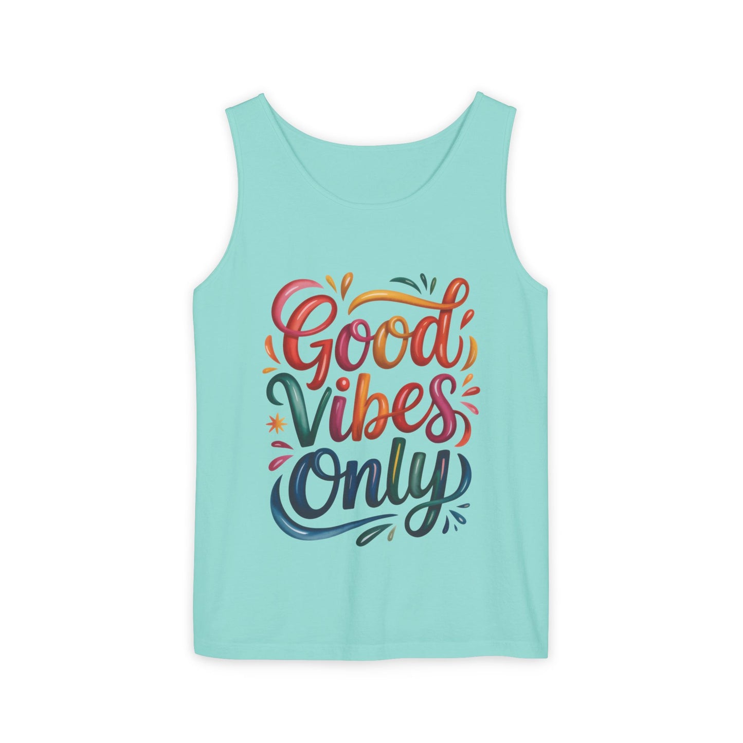 Good Vibes Only Unisex Garment-Dyed Tank Top, Summer Casual Wear, Festival Outfit, Beach Day Tee, Gift for Friends, Positive Vibes Apparel