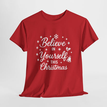 Women's Believe in the Magic Christmas Shirt, Santa Hat Holiday Tee for Women