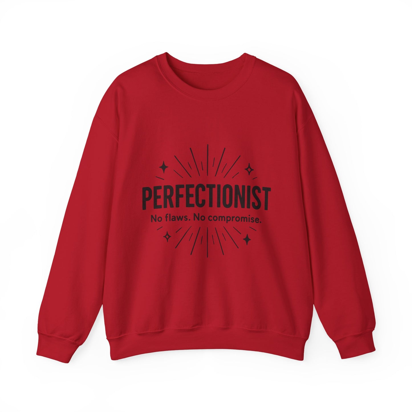 Men's Perfectionist Sweatshirt, Bold No Flaws No Compromise Design, Clean Look Funny Gift for Him, Minimal Black Graphic Pullover