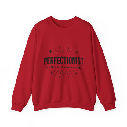 Men's Perfectionist Sweatshirt, Bold No Flaws No Compromise Design, Clean Look Funny Gift for Him, Minimal Black Graphic Pullover