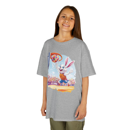 Easter Basketball Bunny Kids T-Shirt - Funny Bunny Dunking Egg Ball, Cute Spring Sports Tee for Kids, Fun Holiday Gift Idea