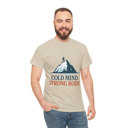 Cold Mind Strong Body Mens T-Shirt, Nordic Minimalist Mountain Hiking Tee