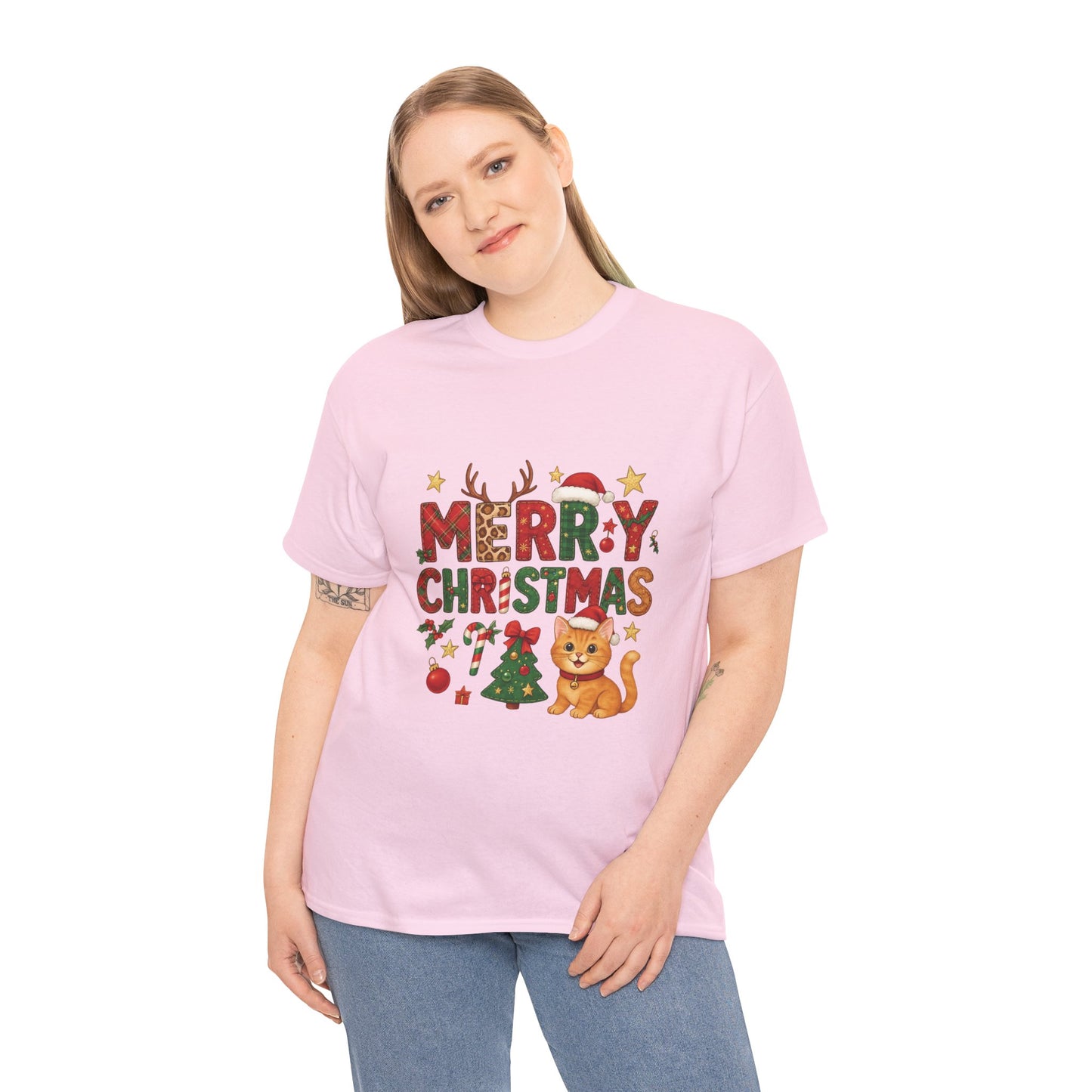 Merry Christmas Cat Shirt, Cute Holiday Cat Lovers Tee for Women