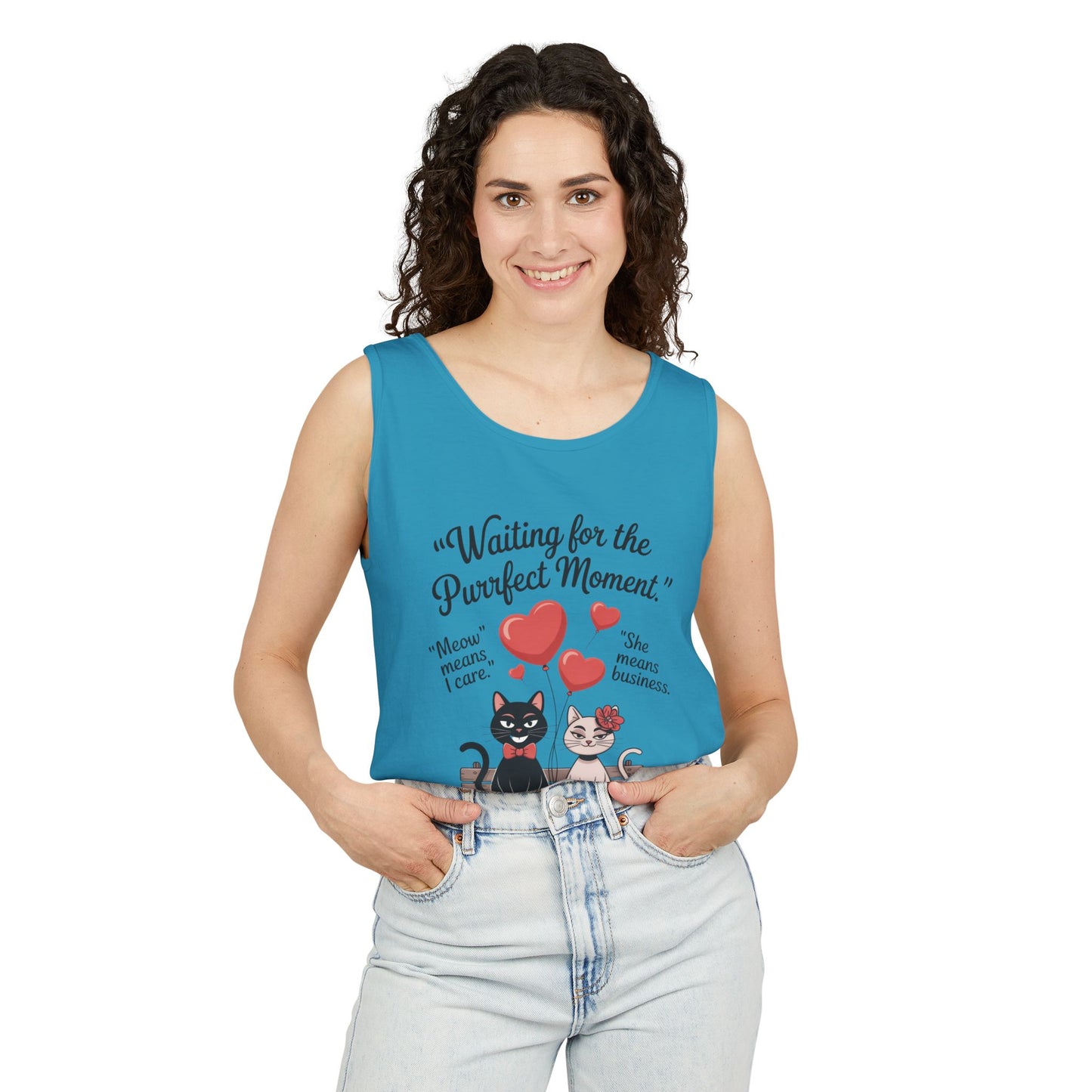 Cute Cat Lovers Tank, Womens Heavy Cotton Tank Top for Pet Owners, Funny Cat Tee, Gift for Cat Lovers, Casual T-Shirt, Animal Art Tee