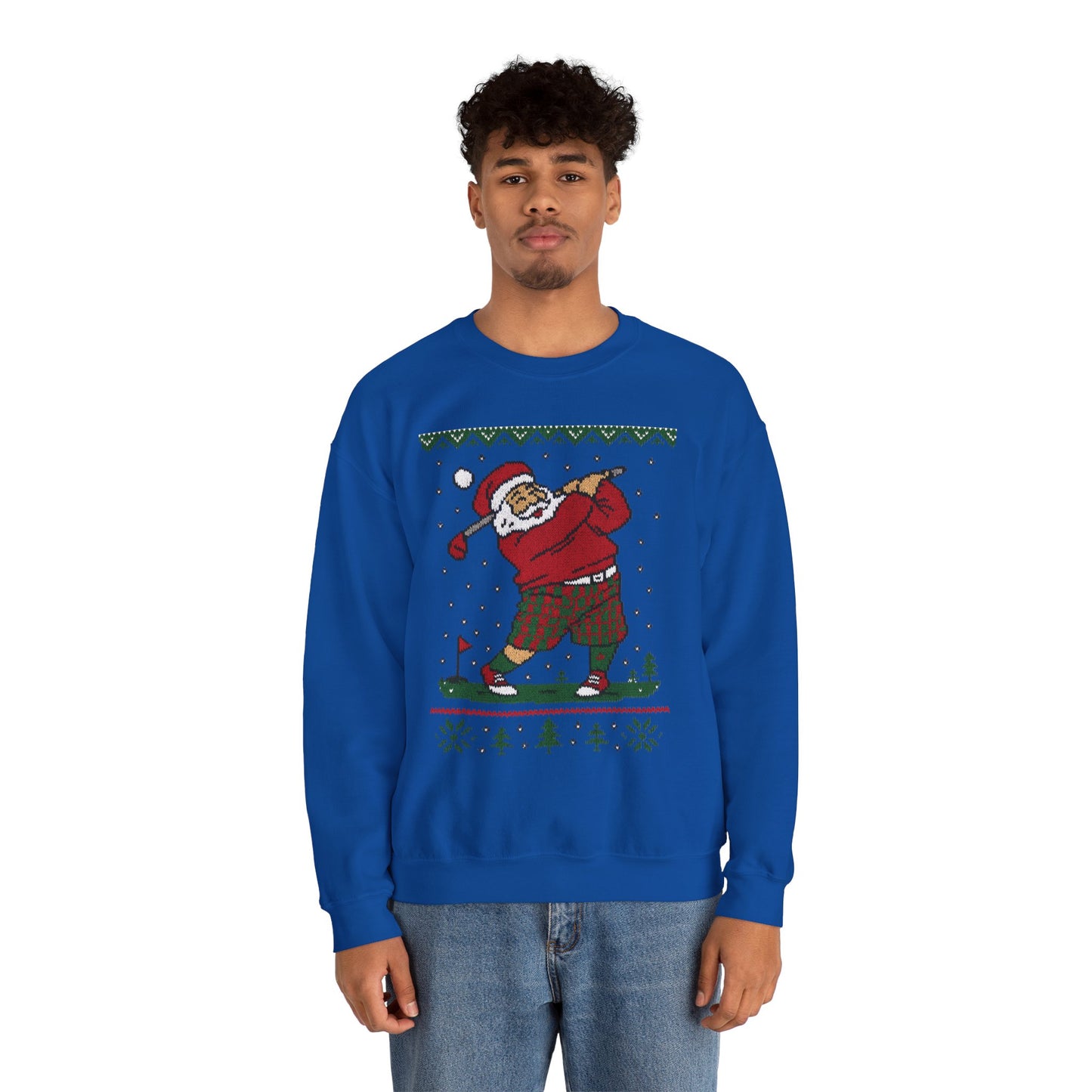 Golfing Santa Christmas Sweatshirt, Funny Golf Lover Holiday Jumper, Ugly Christmas Golf Sweater for Men