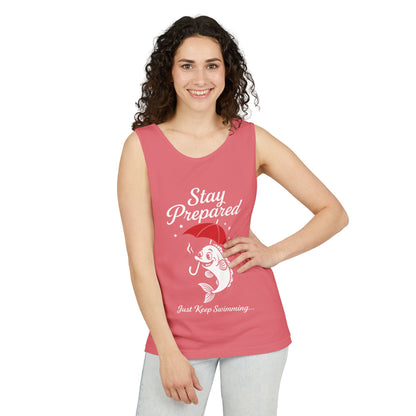 Stay Prepared Fish Womens Tank Top - Funny Just Keep Swimming Sleeveless Shirt - Cute Nautical Summer Top, Beachwear, Pool Party Must-Have
