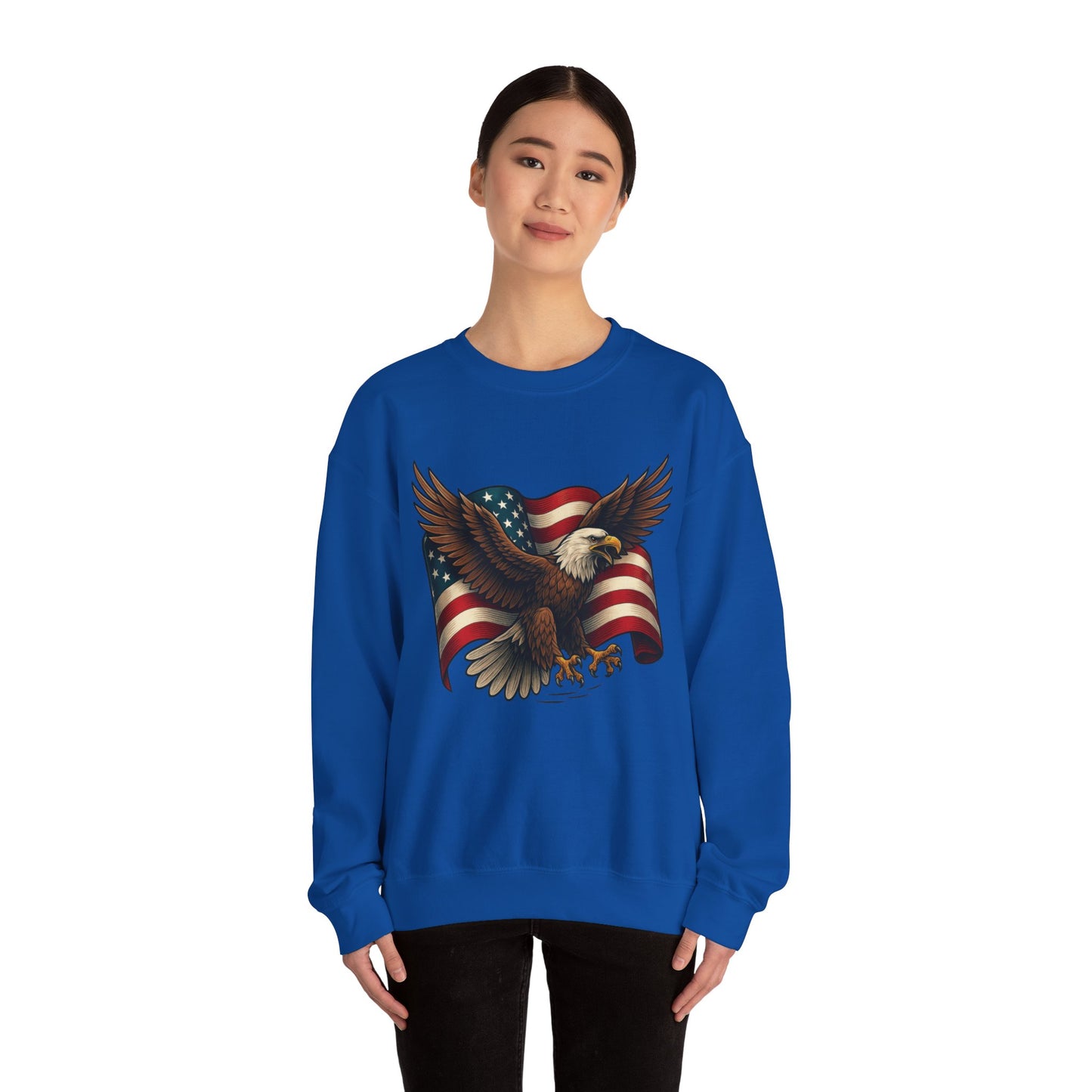 Patriotic Eagle Sweatshirt - Unisex Crewneck, USA Flag Apparel, Memorial Day, Veteran's Day, Independence Day, Gift for Patriots