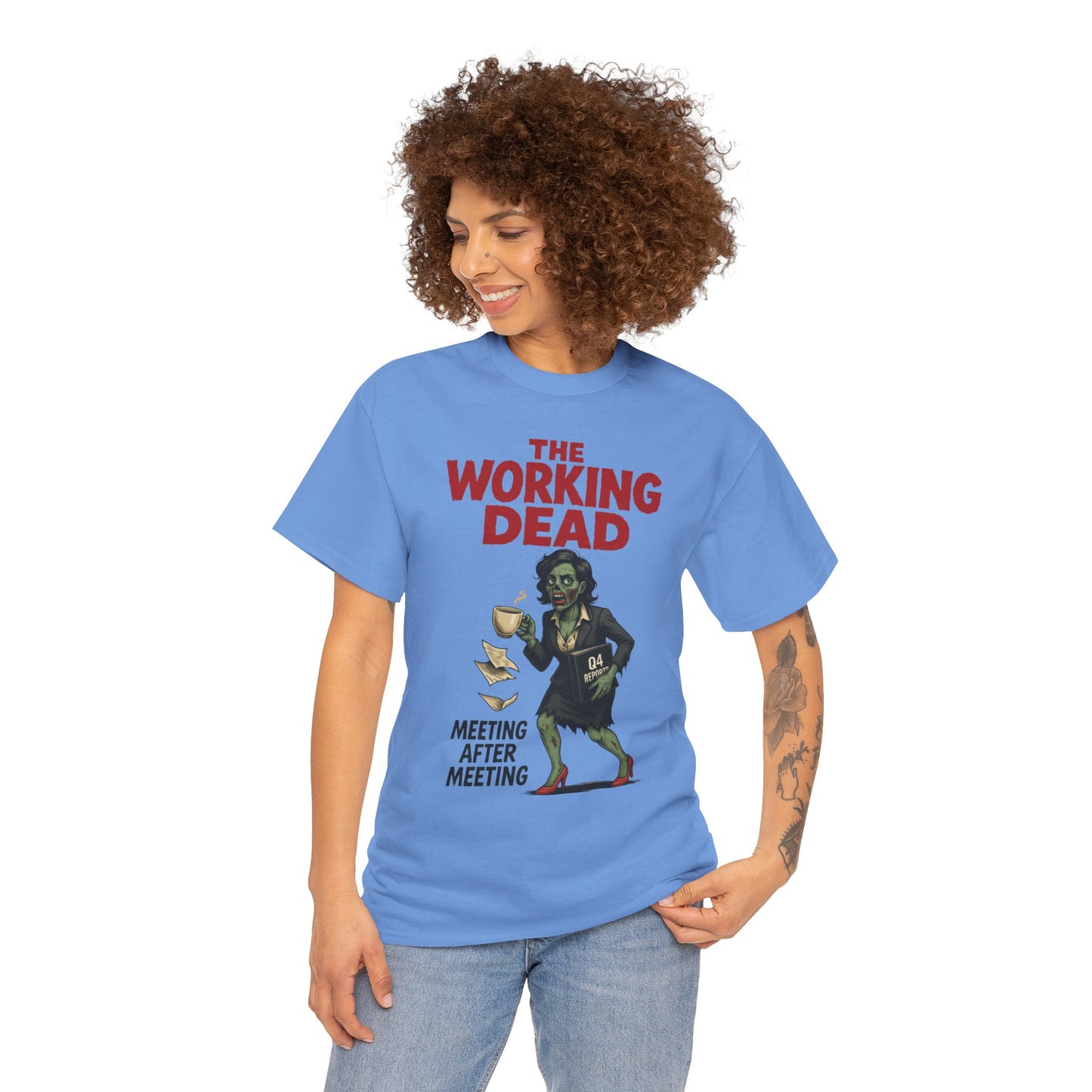 The Working Dead Women's Zombie Funny Office T-Shirt, Meeting Humor Tee, Zombie Work Top, Halloween Work Tee
