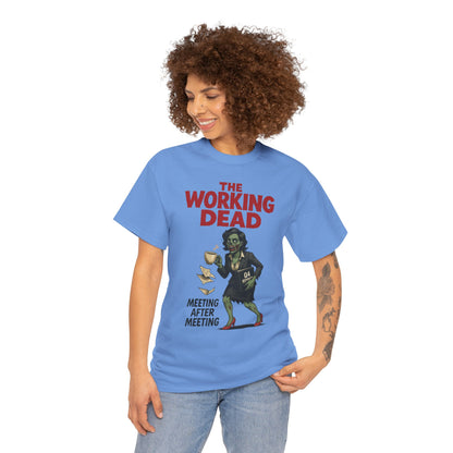 The Working Dead Women's Zombie Funny Office T-Shirt, Meeting Humor Tee, Zombie Work Top, Halloween Work Tee