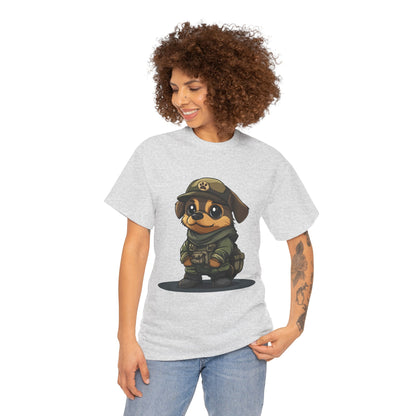 Funny Dog Soldier Tee, Cute Military Dog Cartoon Unisex Heavy Cotton Tee , Pet Lover Gift, Gift for Dog Owners, Gift for Army Fans