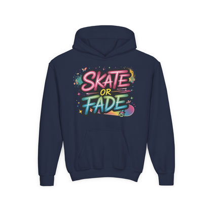 Youth Heavy Blend Hooded Sweatshirt, Skate Or Fade Girls Shirt, Colorful Graffiti Skateboarding Hoodie
