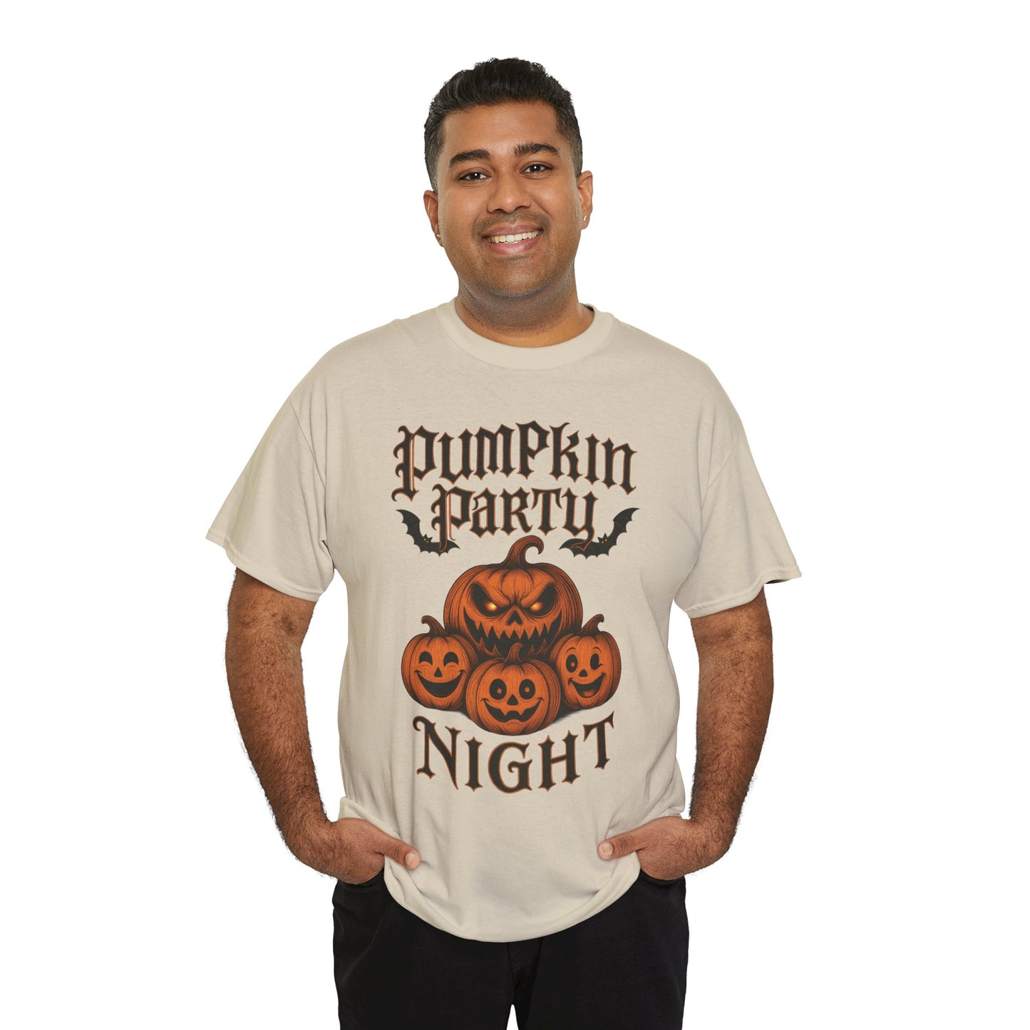 Pumpkin Party Night Men's Halloween T-Shirt, Scary Jack-O-Lantern Pumpkin Graphic Tee for Him
