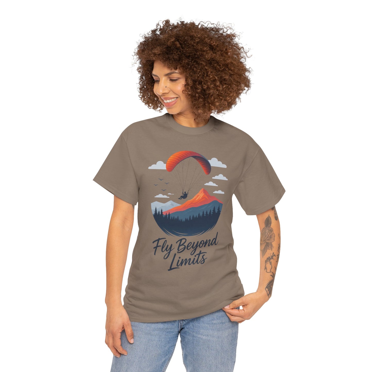 Paragliding Adventure T-Shirt, Mountain Landscape Tee, Nature Travel Lover Shirt, Outdoor Hiking Gift, Unisex Heavy Cotton Tee