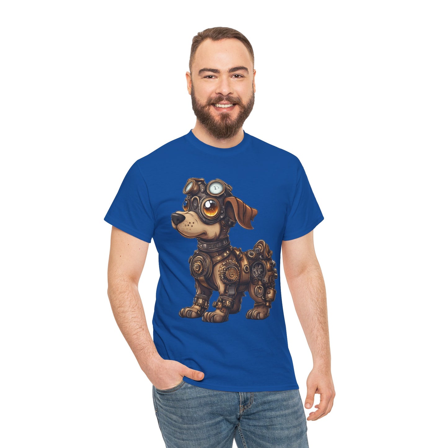 Cyberpunk Pup Design Mens Tee, Steampunk Dog Tee, Dog Lover Gift, Vintage Style, Fun Graphic Tee, Quirky Pet Apparel
