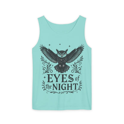 Eyes of the Night Owl Tank Top, Mens Summer Wear, Boho Aesthetic, Festival Outfit, Nature Lover Gift, Halloween Apparel