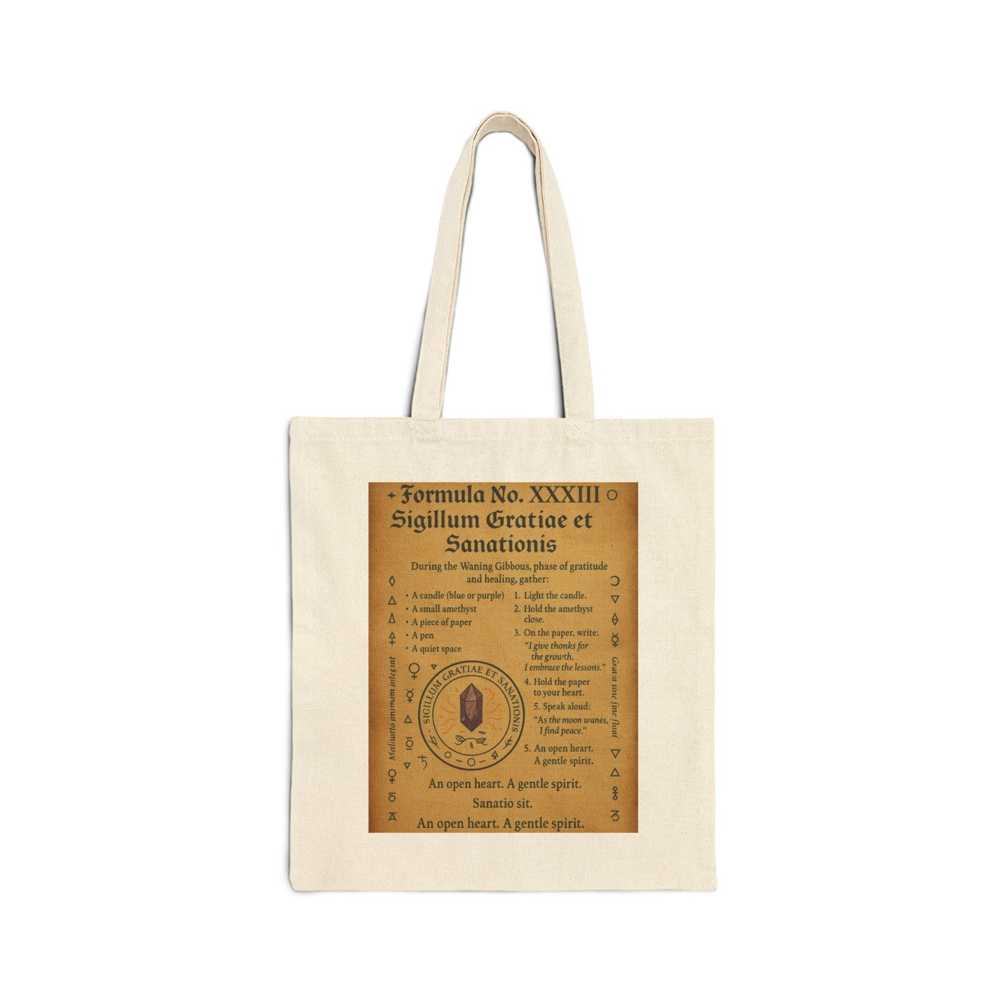Mystical Grimoire Style Tote Bag, Waning Gibbous Reflection Spell, Gratitude Ritual Design, Vintage-Inspired Cotton Tote Bag, Boho Gift Bag