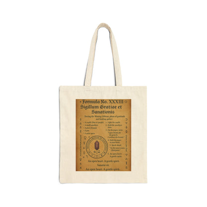 Mystical Grimoire Style Tote Bag, Waning Gibbous Reflection Spell, Gratitude Ritual Design, Vintage-Inspired Cotton Tote Bag, Boho Gift Bag