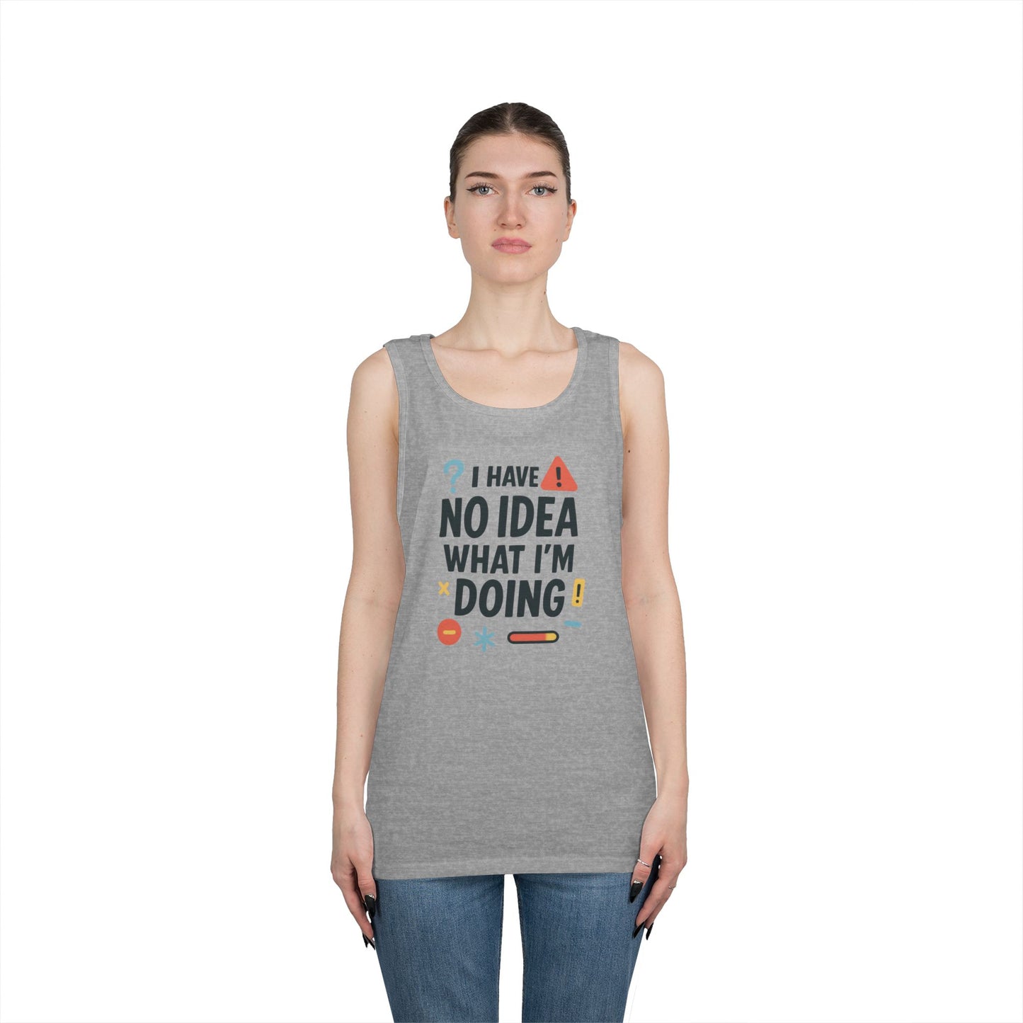 Funny Mens Heavy Cotton Tank Top, I Have No Idea What Im Doing, Sarcastic Chaos Humor Tee for Him, Summer Style, Playful Apparel