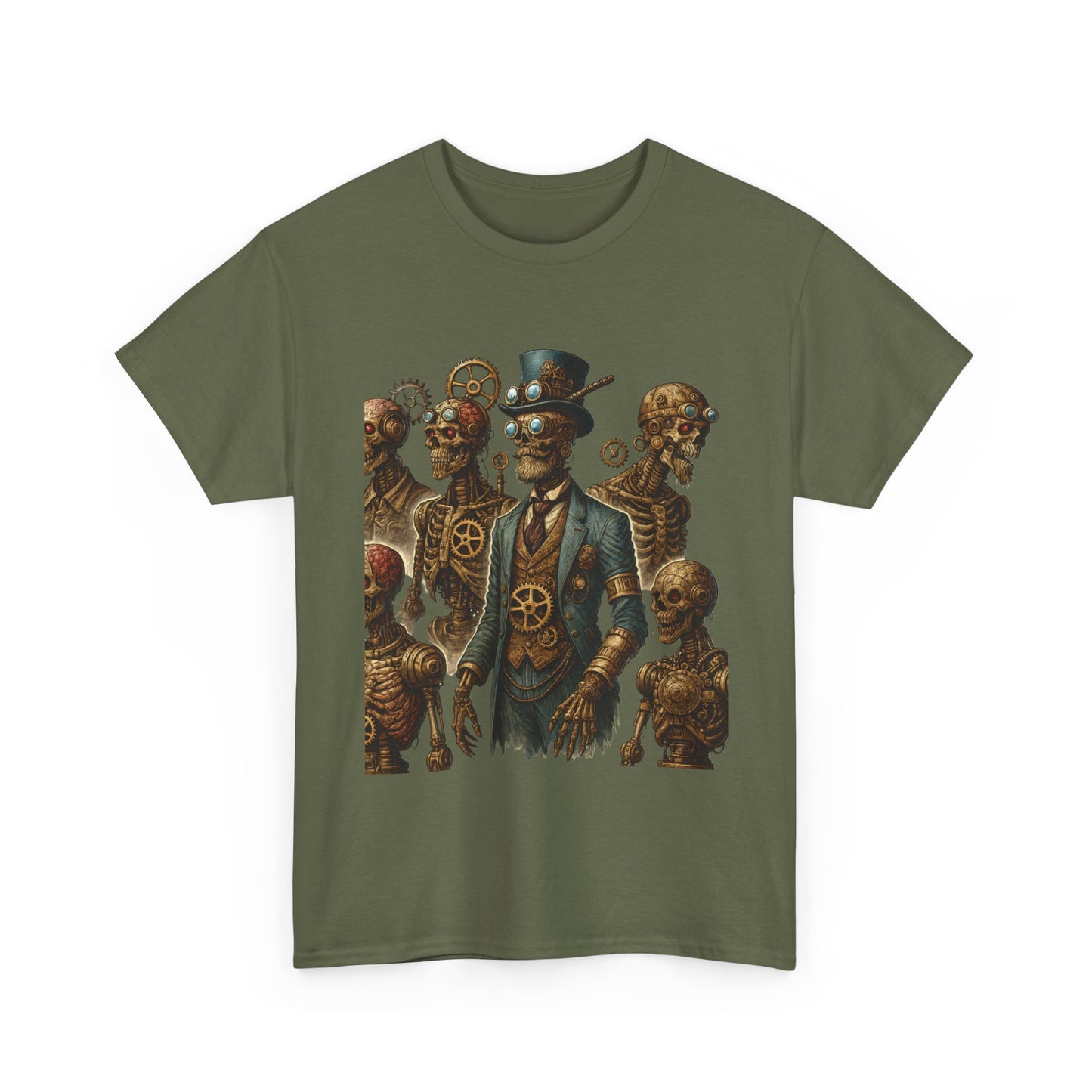Steampunk Skeleton Gentleman T-Shirt, Vintage Mechanical Robot Skull Design, Gothic Industrial Cyberpunk Tee for Men