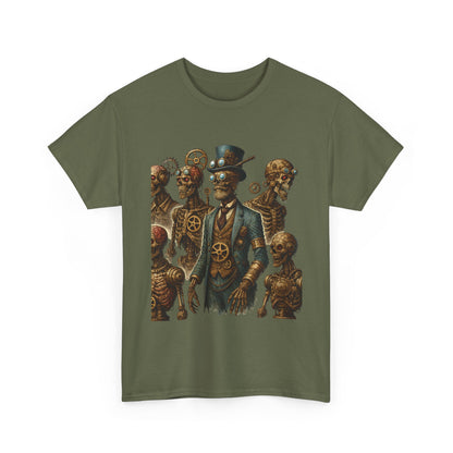 Steampunk Skeleton Gentleman T-Shirt, Vintage Mechanical Robot Skull Design, Gothic Industrial Cyberpunk Tee for Men