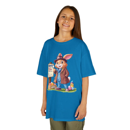 Detective Bunny Easter Kids Tee - Fun Egg Hunt T-Shirt with Mystery Theme, Cute Spring Gift for Kids, Heavy Cotton Easter Outfit